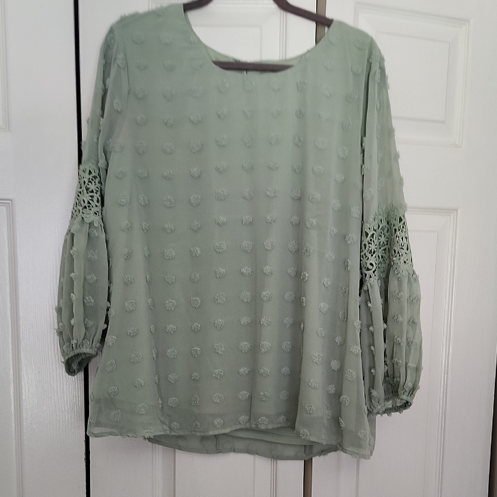 Cato Green Puff Sleeve Relaxed Blouse